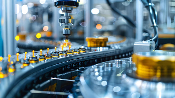 Close up on a production line in a factory